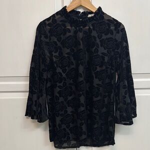 Entro Whimsigoth Black Sheer Blouse with Roses. Size M.